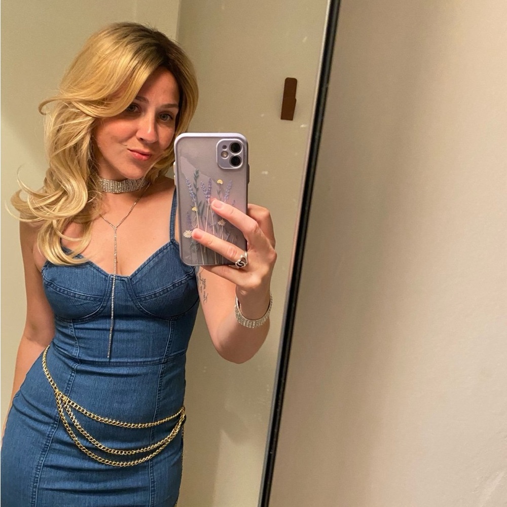 90s y2k 2000s denim bustier dress